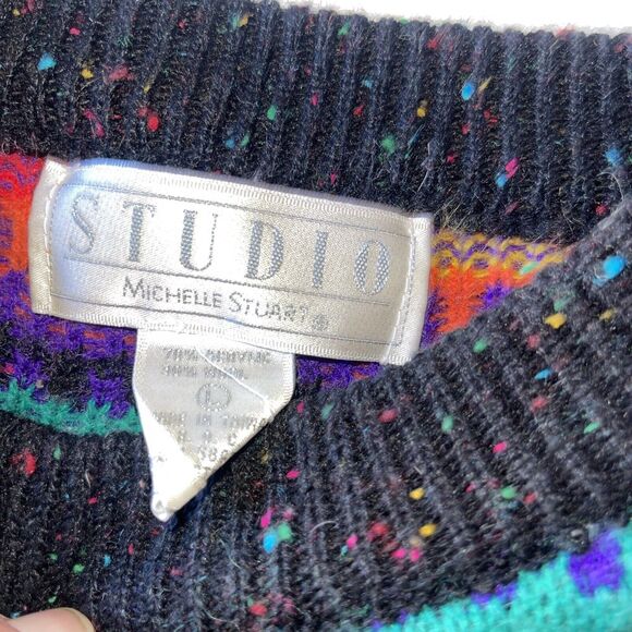 Studio Michelle Stuart Colorful Designs Wool Sweater Women Sz L Vtg Acrylic 90’s - Picture 2 of 10